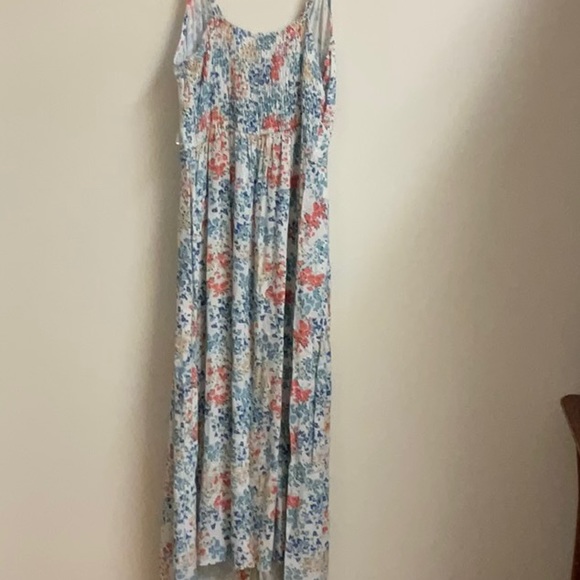 NWOT Style Envy halter top front tie coral/blue button front maxi dress, size M - Picture 2 of 10